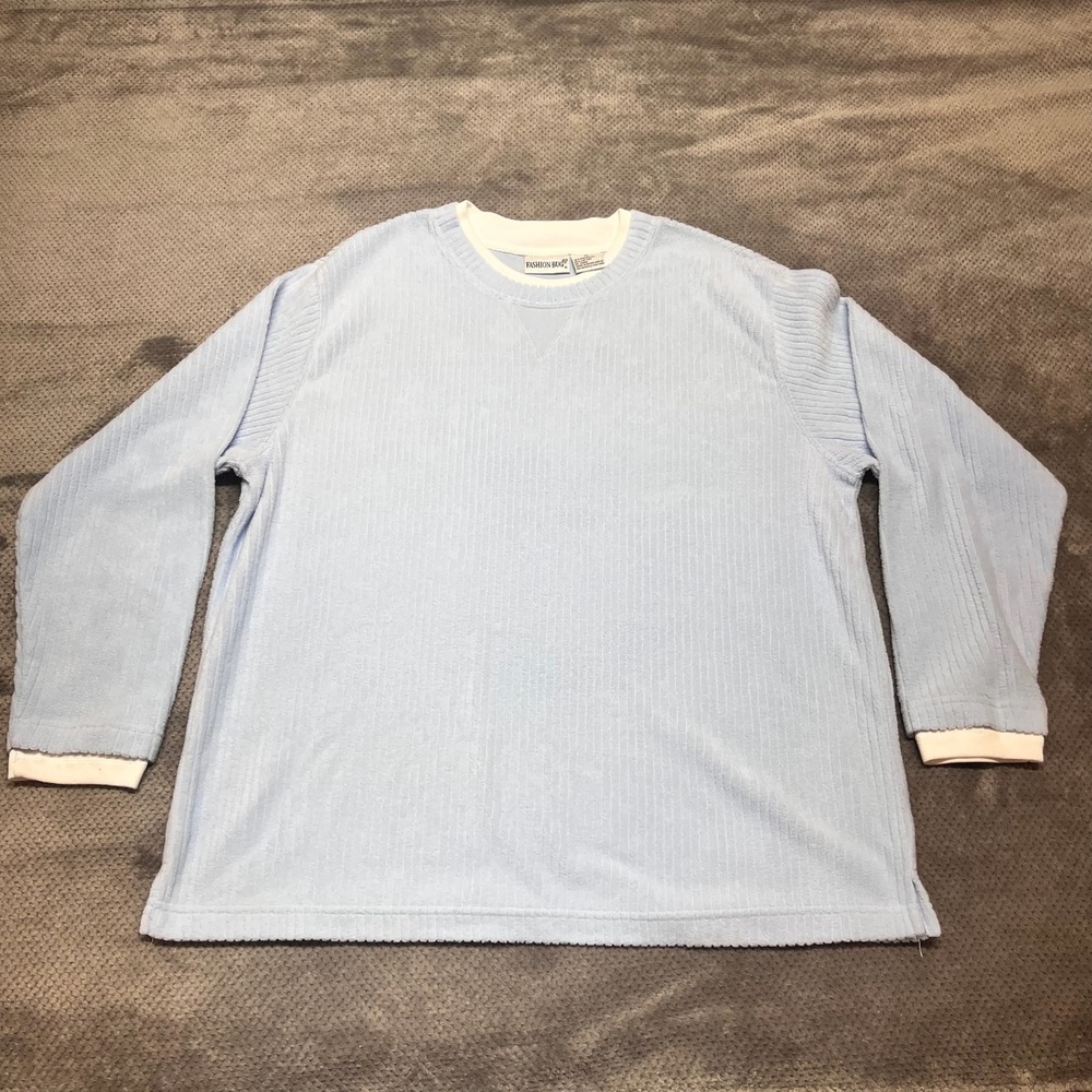 Fashion Bug Vintage Ribbed Sweatshirt XL Baby Blue Crewneck Double Layer Cuffs - Picture 1 of 8